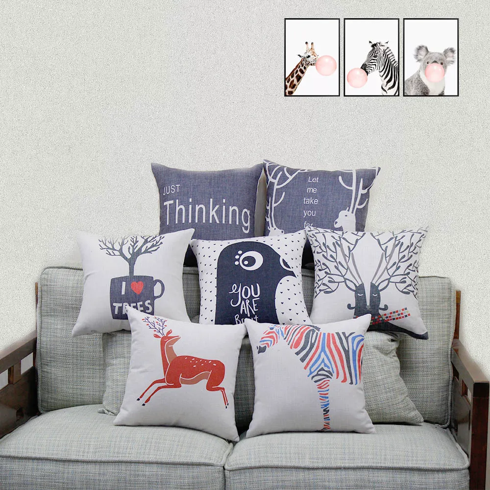 

Polyester Cotton Pillow Case Waist Cushion Cover Retro Animal Letter Pattern Pillow Cover for Living Room Couch Bed Home Decor