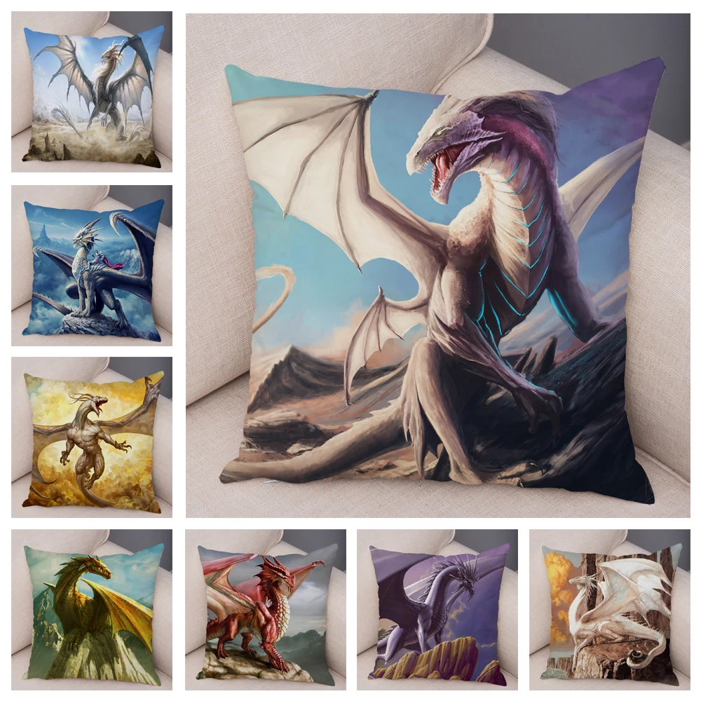 

Dragon Pattern Cushion Cover Decor Cartoon Animal Printed Pillow Case for Car Sofa Home Living Room Soft Plush Pillowcase
