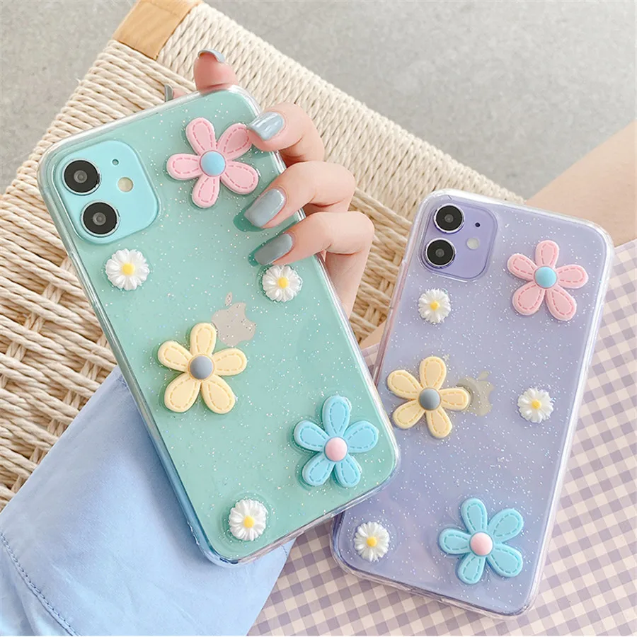 Gimfun Cute Flower Glitter Phone Case for Samsung Galaxy S8 S9 Plus S10 S20 Ultra Note 10 A20 A50 A70 A51 Soft Tpu Clear Cover | Мобильные