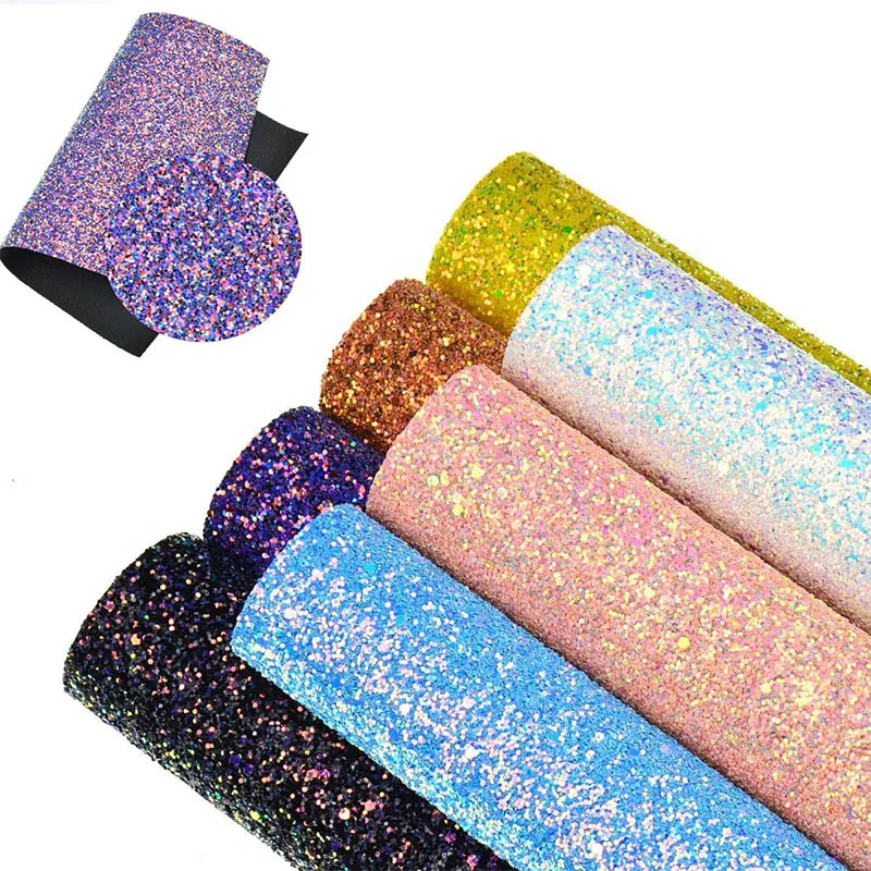 22*30cm A4 Chunky Glitter Synthetic Leather Fabric Shiny Bow Fabric DIY Accessories Fabric Handmade Crafts Patchwork Material - Color: Random send