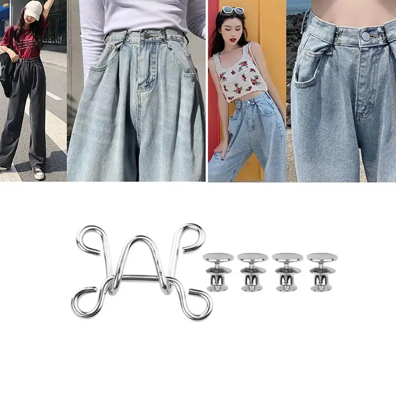 Conjunto de pantalones vaqueros con botón para reducir la cintura, ajuste perfecto Buton, repuesto instantáneo sin necesidad de coser hebillas de pantalón vaquero cintura estrecha, 4 juegos