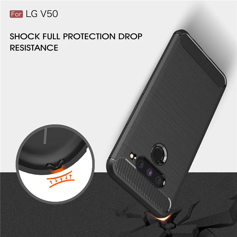 For LG V50 V40 ThinQ case Luxury Carbon Fiber Shockproof Silicone