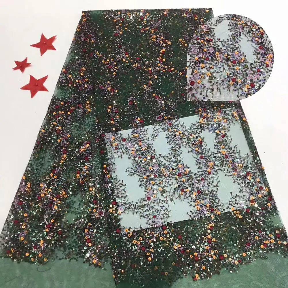 Newest green african sequins tulle mesh fabric sparkly 5 yards glued glitter lace FFR-828 | Дом и сад