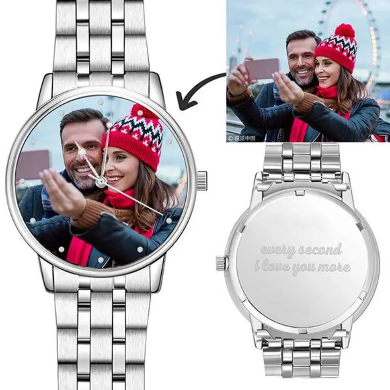 Amxiu Customized Family Lovers Picture Watches Personalized Photo Watch for Men Women Stainless Steel Quartz Watch Surprise Gift megir chronograph quartz watches men 2020 luxury top brand wristwatch man stainless steel blue watch reloj hombre часы мужские