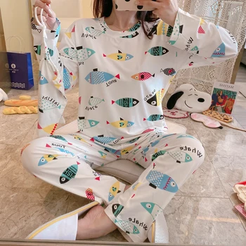

Autumn Pajamas WOMEN'S Long sleeve Clothes trousers Cute Cartoon Large Size Set Tracksuit Send Cloth Bag