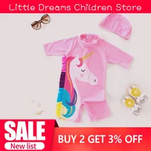 Bebê menina maiô unicórnio surf terno maiô 9m-6y rosa 3d folho mane flamingo polvo banho crianças proteção uv(China)