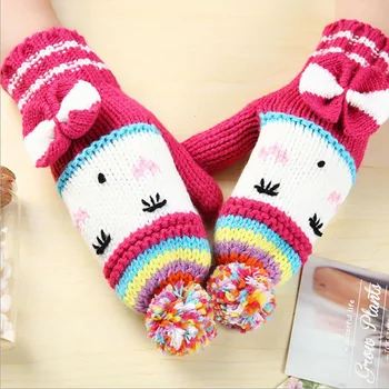 

Winter Full Finger Cute Cartoon Mittens Women Invierno Mujer Acrylic Warm Thicker Cute Fashion Hand Wrist Gloves