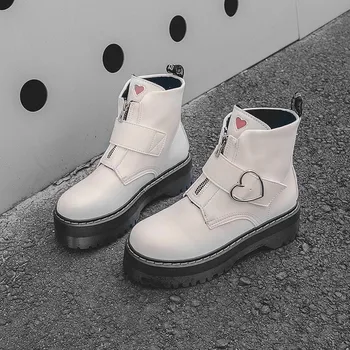 

Buckle Zipper Fashion Flat Shoes Woman High Heel Platform PU Leather Boots Lace Up Women Shoes Ankle Boots