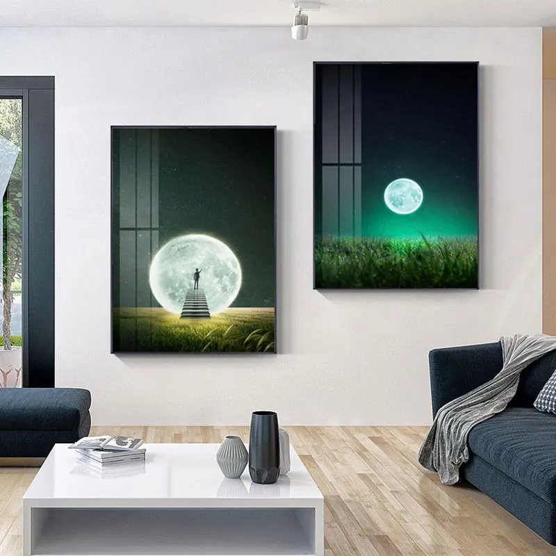 Modern Creative Moon Canvas Art Dreaming Moonlight Painting Posters Wall Unique Shiny Pictures for Living Room Baby Aisle | Дом и сад