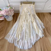 Red RoosaRosee Дизайнерская Женская Весенняя летняя кружевная Лоскутная Асимметричная юбка миди с высокой талией Элегантные праздничные юбки женская одежда