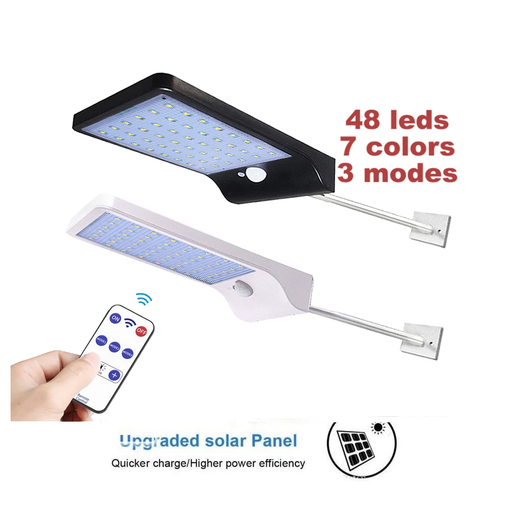 

remote 48/36 led street Solar Lamp Human Body Induction Wall Light 3 Modes Dimmable Outdoor Garden Yard Path Lamp metal pole