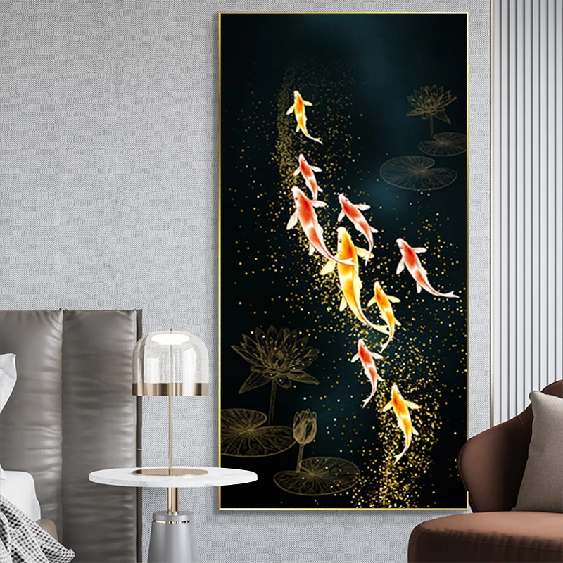 RELIABLI ART Koi Fish фэн шуй карп лотос пруд Картина на холсте настенное искусство для
