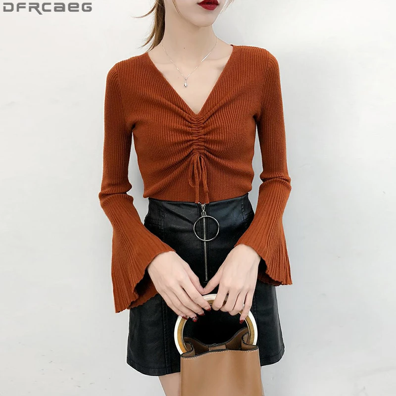 Свитер женский вязаный с V-образным вырезом осенне-зимний 10 цветов | Женская