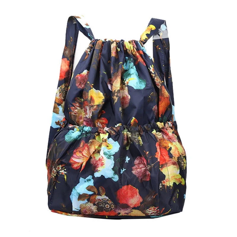 2022 Fashion Vintage Drawstring Backpacks Women Large Capacity Flower Ethnic Style Waterproof Nylon Rucksack Shoulders Backpacks 