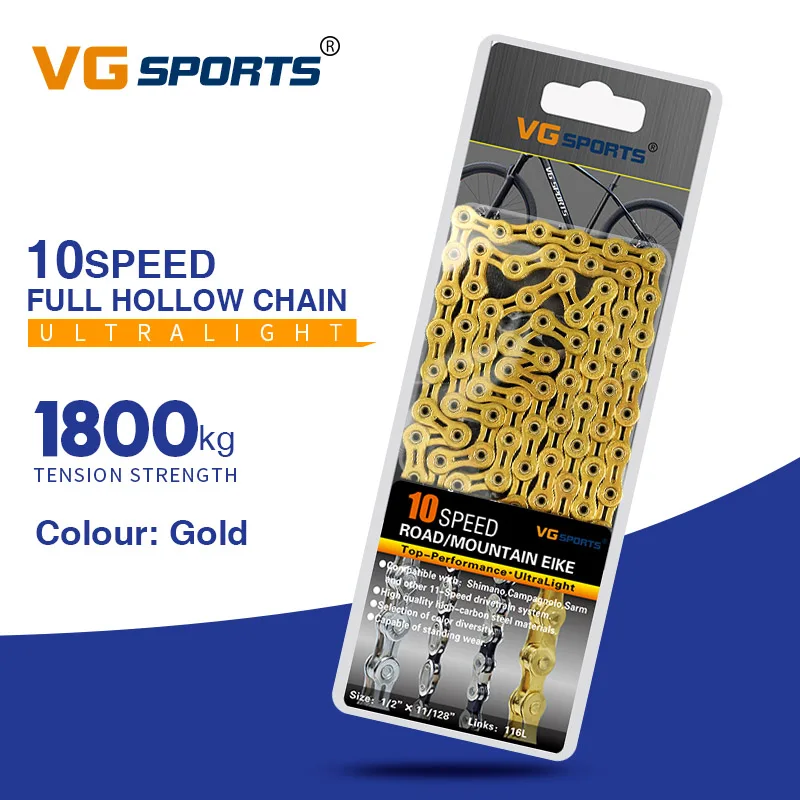 10 Speed Full Hollow VG спортивный горный шоссейный велосипед 10 скоростей цепи MTB 116L Велоспорт Половина/полный полый 10 велоцидад Золото Серебро части цепи велосипеда - Цвет: 10 Speed Full Hollow