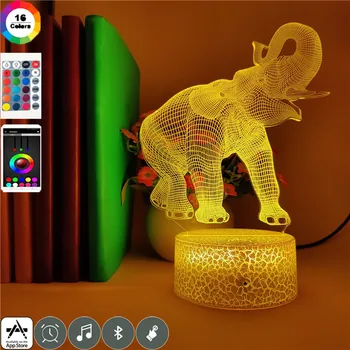 

App Control 3D LED Nightlight Zoo Elephant Action Figure 7 Colors Children Bedroom Decoration Optical Illusion Animal Table Lamp
