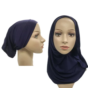 

muslim stretch jersey scarf hijab + inner caps set islamic soild cotton headscarf arab wrap head scarves hats hijab turban femme