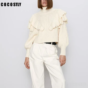 

women pollover turtleneck ruffles jumper sweaters 2020 winter warm female casual sweater knitwear top
