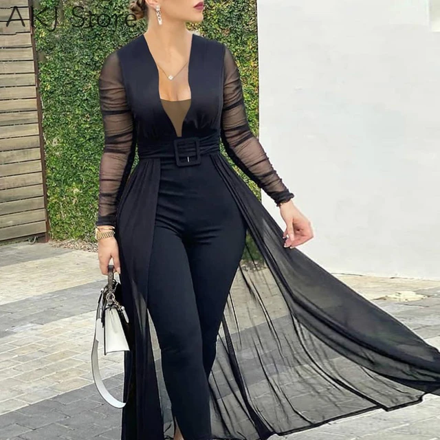 Women Fashion Elegant Long Sleeve Mesh Skinny Jumpsuits Formal Party Romper  Sheer Mesh Party Jumpsuit - Jumpsuits - AliExpress