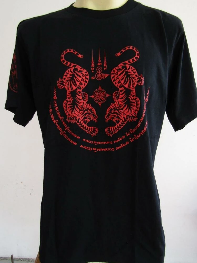 Мужская тайская футболка с татуировкой Двойной Тигр mystic symbol Yan Thai черная L XL |