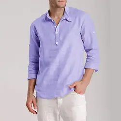 HEFLASHOR 2019 Новые мужские повседневные однотонные рубашки с отложным воротником и рукавом 3/4, с полумолнией, дышащие крутые рубашки
