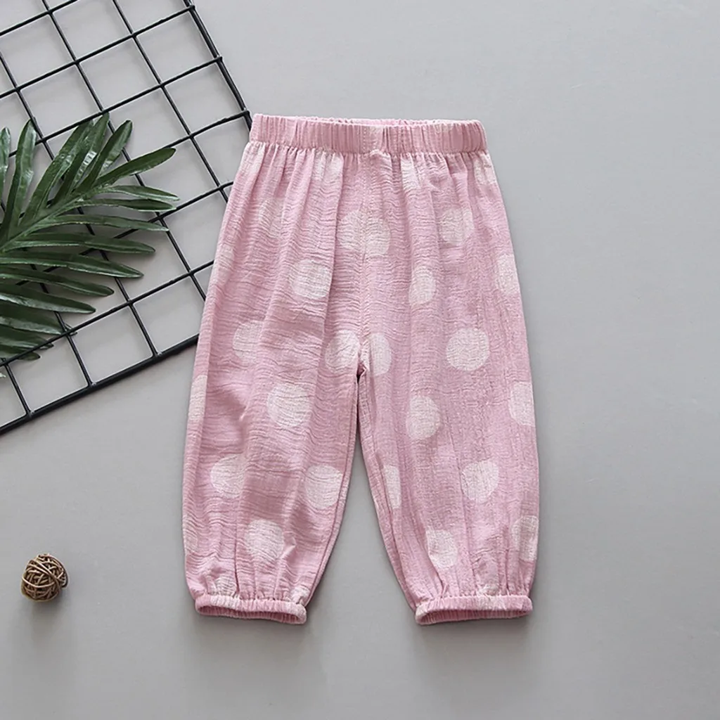 

(6M-4T) Children avoid mosquito pants lantern pants nine points thin section cotton and linen air conditioning pants (dots) S4