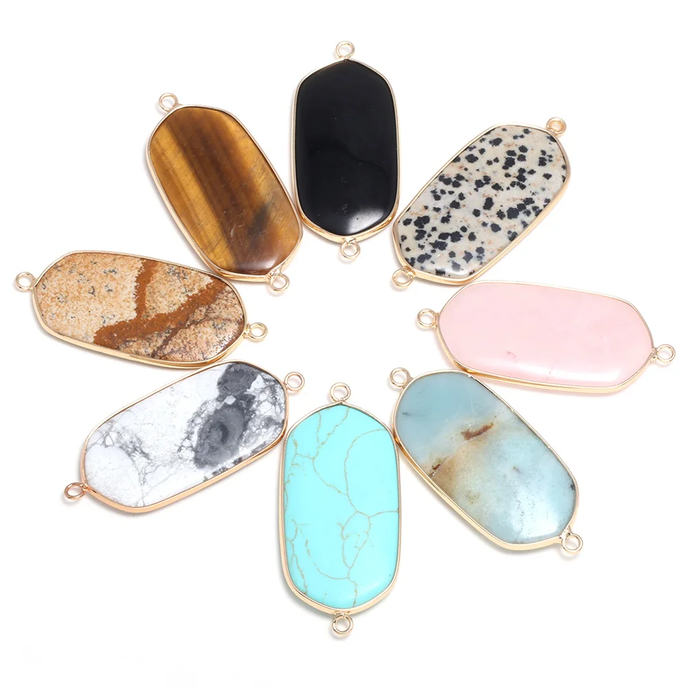 

Natural Stone Connector Rectangular Semi-precious Stone Pendants Charm for Jewelry Making Size 23x50mm