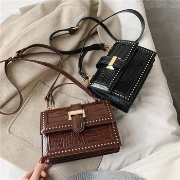 

Western Style Rivet Crocodile Pattern Bag 2020 New Texture Single Shoulder Messenger Small Square Bag Luxury Handbags Channels