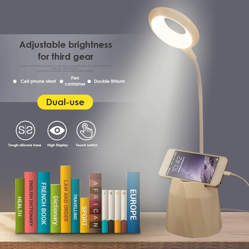 

Dimmable Touch USB Power LED Table Lamp Eye Protection Rotatable Multi-function Pen Holder Phone Rack Bedroom Room Light