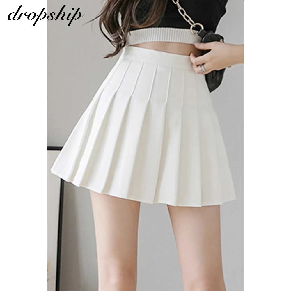 

Dropship Preppy High Waist Womens Mini Plaid Skirts Summer Short Pleated Skirt Cosplay Sweet Student Slim Solid Woman Skirt