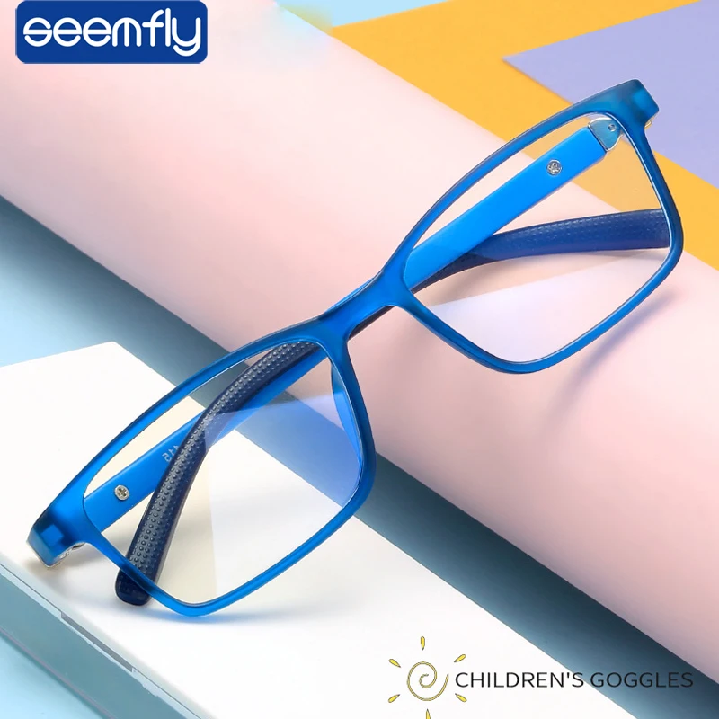 seemfly Square Kids Glasses Frame Baby anti-blue Ray Eyewear Boy Girl Computer Optical Lens Glasses