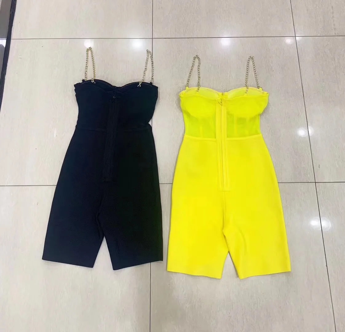 Simly Tara New Summer Bandage Jumpsuit Rompers Sexy Sleeveless Yellow Black Bodycon Night Club Playsuits