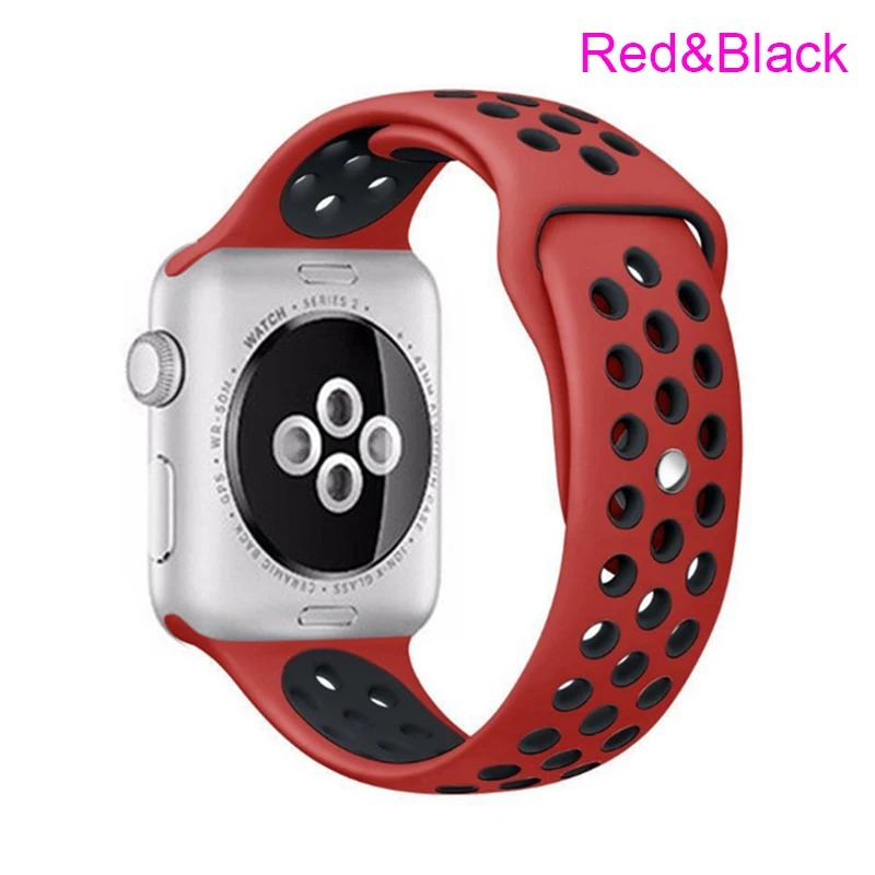 red and black Спортивные-Силиконовый браслет с ремешком для apple Watch 5 40 мм 44 Резиновая Спортивная петля для apple Watch, версии 1/2/3, 42 мм, 38 мм - Цвет ремешка: red and black
