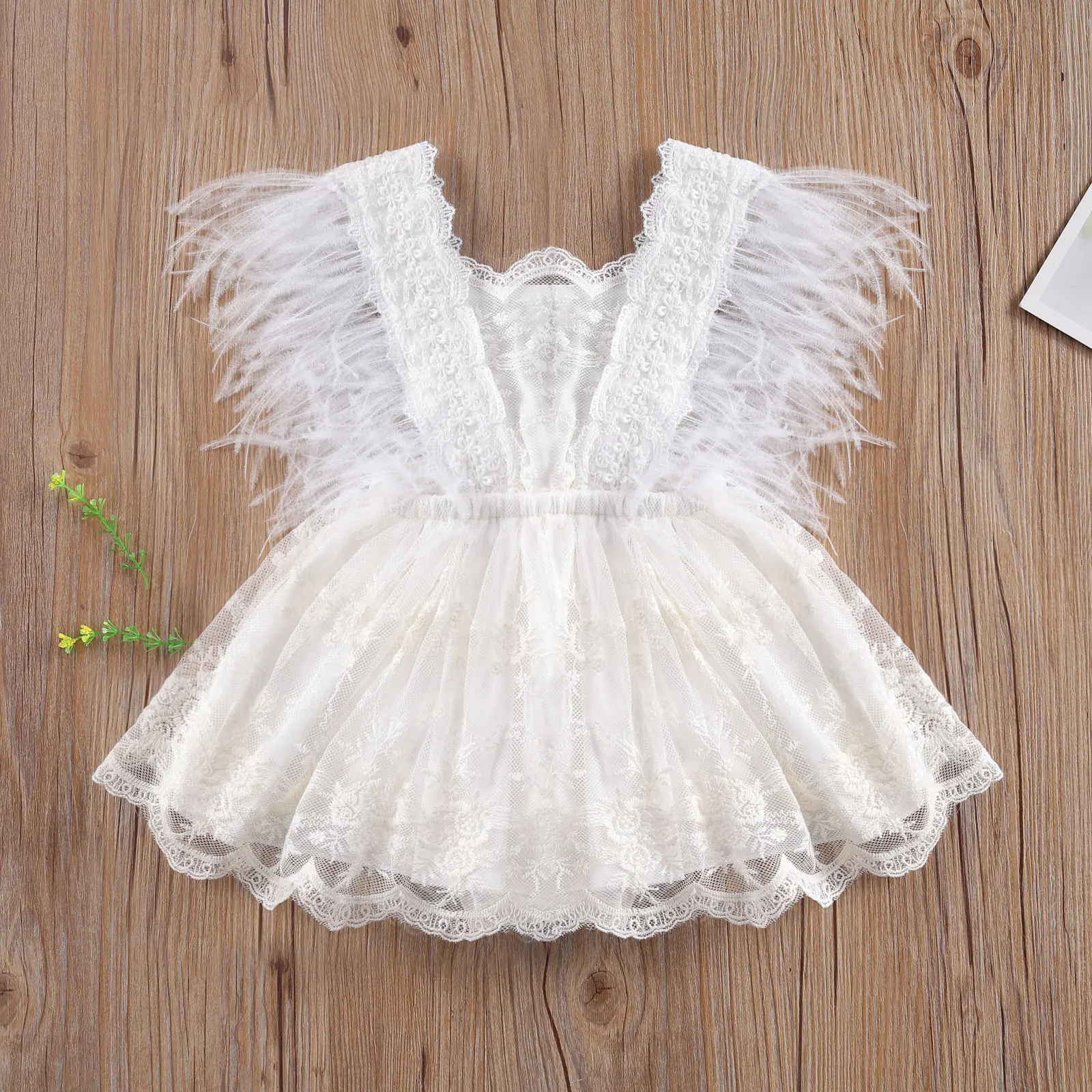 0-24M   소녀 공주 Rompers Ruffles 민소매 깃털 술 민소매 Backless Jumpsuit