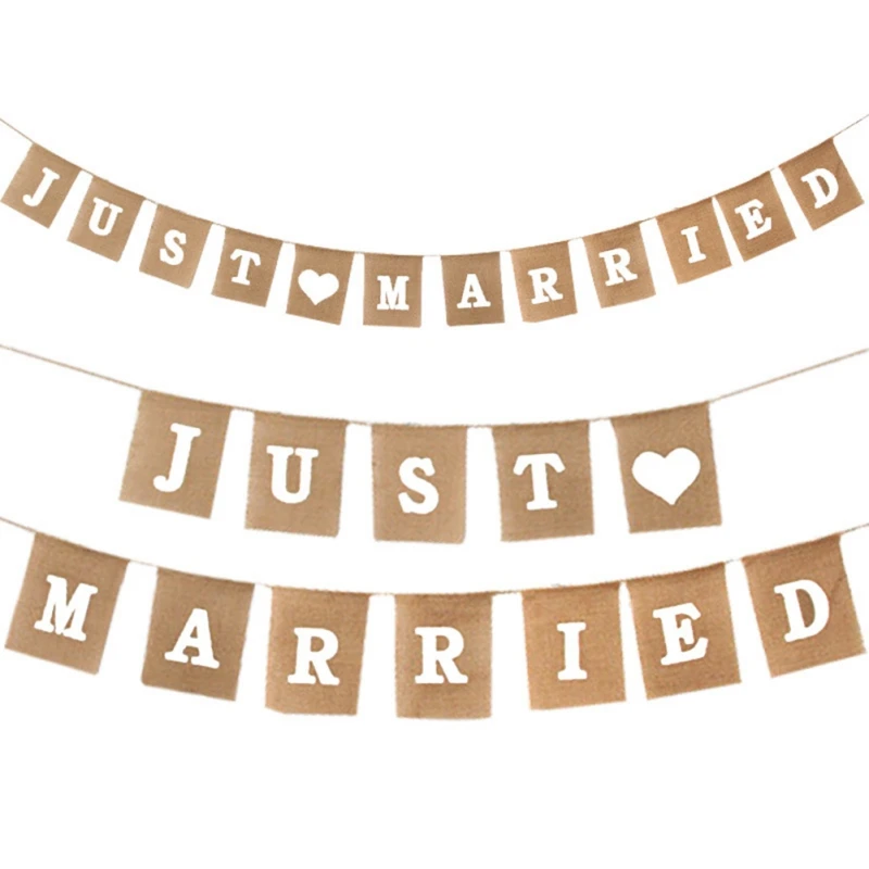 

Just Married Pull Flag Portable Unique Retro Pull Flag DIY Wedding Party Decoration