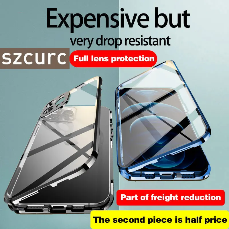 For iPhone 11 Pro MAX Case. 360°Full Protection Cover.iPhone14 13 12 plus XR X XS Magnetic Adsorption Metal Glass Phone sleeve