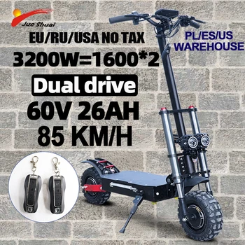 

85KM/H Electric Scooter 3200W 60V Dual Motor 110KM Escooter Lithium Battery with Seat Kick Scooter Electric Scooters Adults