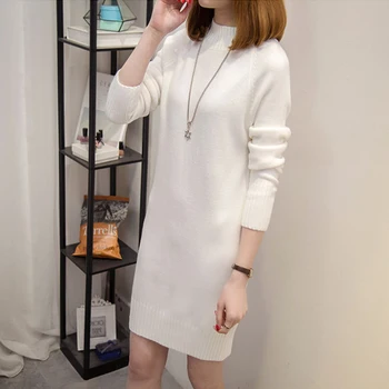 

Autumn Winter Women Knitted Basic Long Sweater Solid Color O-Neck Pullover Feamle Loose Sweates Jumper