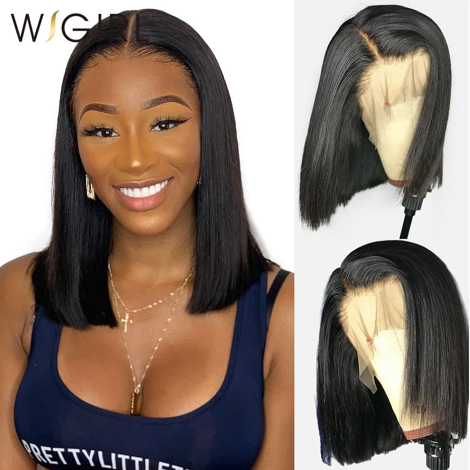 Online Wigirl Gerade 13x6 Spitze Front Menschliches Haar Perücken 8 16 inch Glueless Bob Kurze Frontal Perücke Brazilan pre Gezupft Für Schwarze Frau