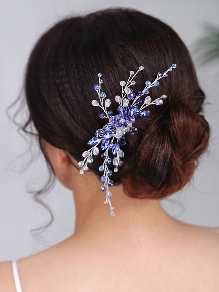 Bohemian Hair comb Blue Headpieces Crystal Fascinators Beach wedding Headdress Chic Headwear hair accessories for women wedding