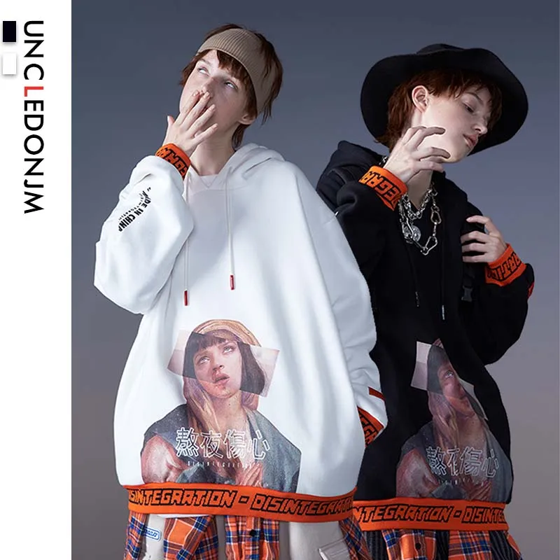 

UNCLEDONJM Painting Print Fleece Hoodies Women's Hooded Sweatshirts Men Hip Hop Casual Streetwear Tops Outwear WY8117