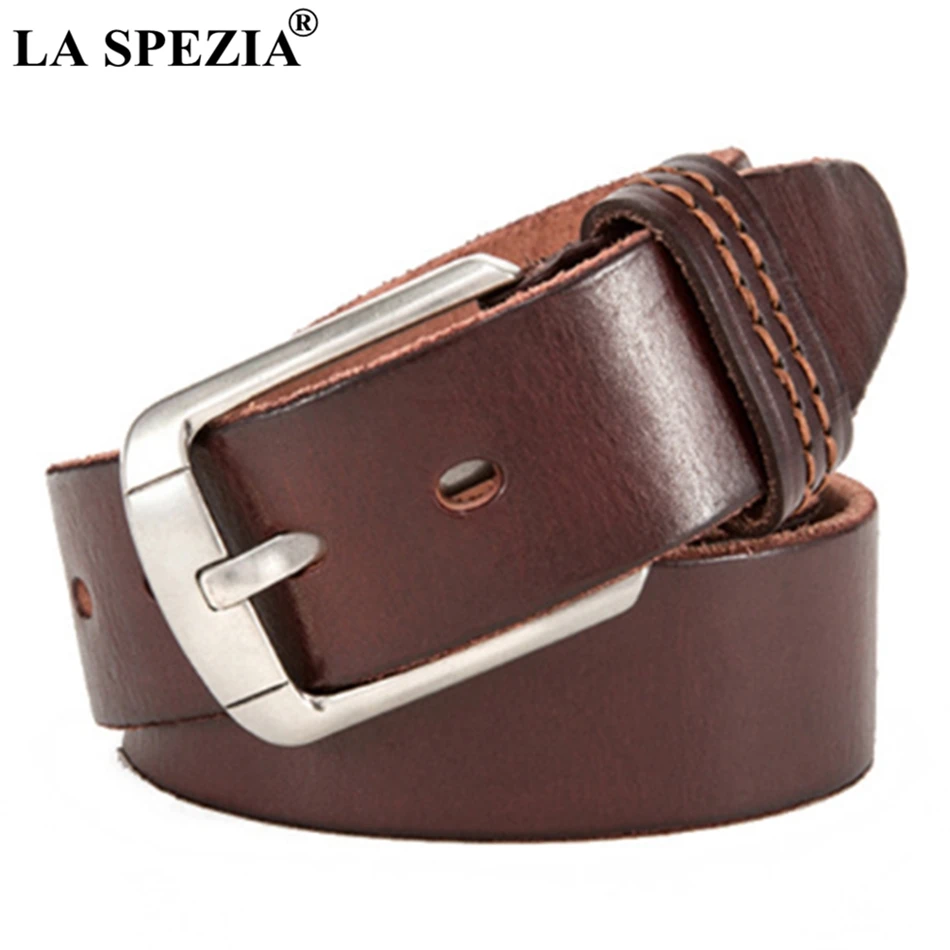 

LA SPEZIA Handmade Leather Belts Men Vintage Coffee Pin Buckle Cattlehide Belt Male Italy Genuine Leather Cowhide Classic Belt