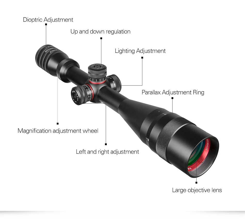 4-16X44 AOE охотничья тактика прицел красный зеленый охотничий прицел с подсветкой Открытый точность Socpe Снайпер