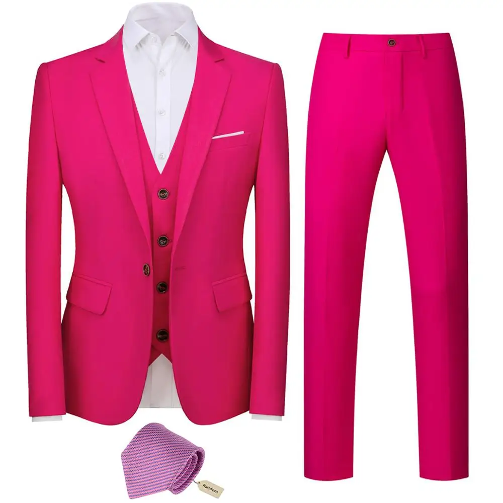

Yunclos Men's Suits 4 pieces (Jacket+Vest+Pant+Tie) Asian Size Solid Color Wedding$Business Suit Set Casual Slim Suit Masculino