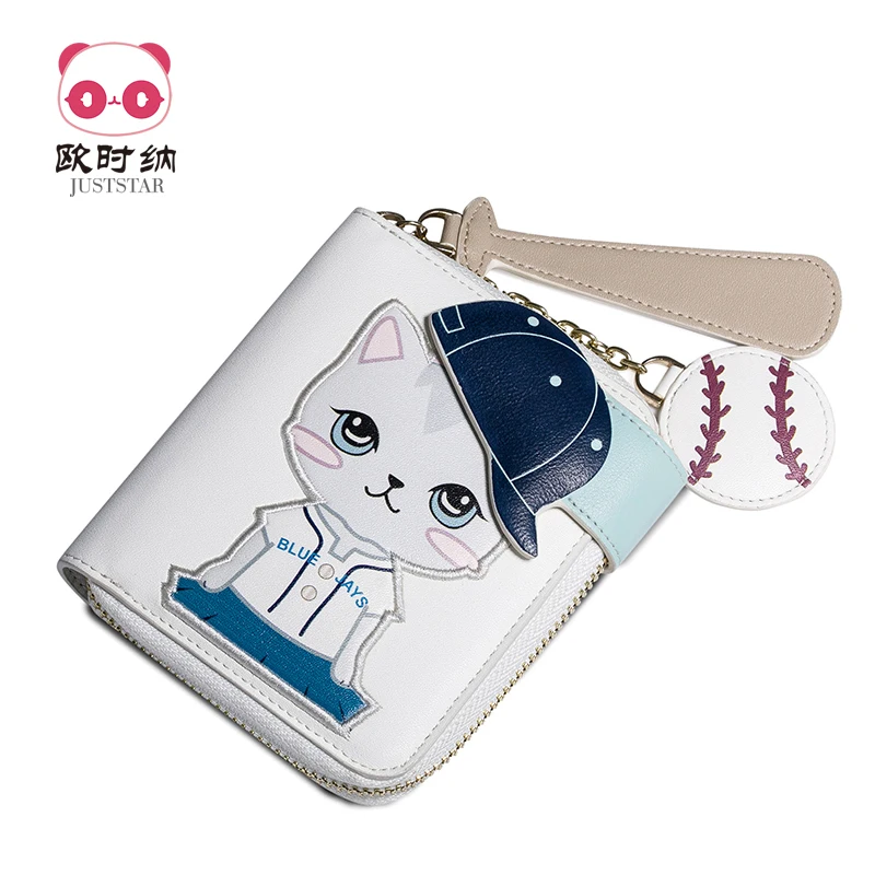 

JUST STAR/2019 Short Paragraph Female Wallet Korean Cloth Embroidery Wild Hand Baseball Cap Coin Purse