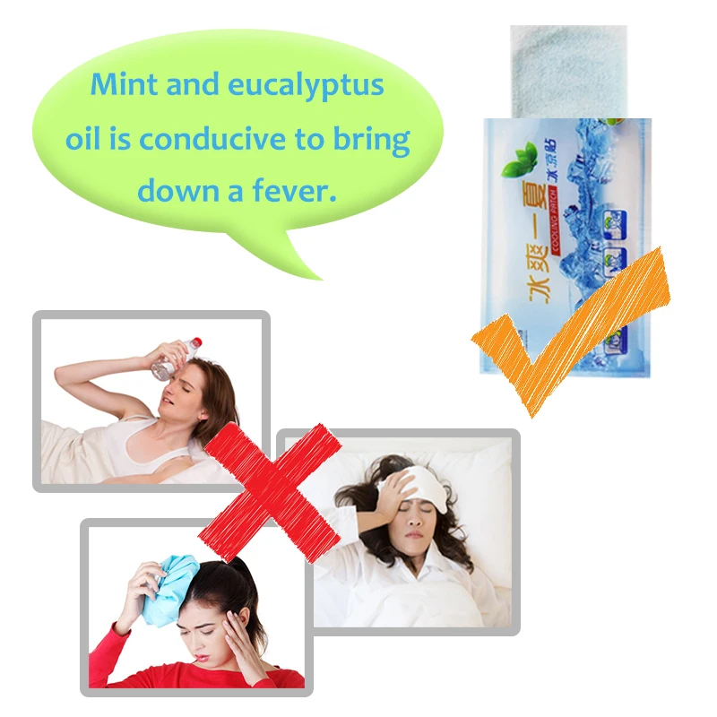 5Bags Fever Down Patches Medical Plaster Migraine Headache Pad Lower Temperature Ice Gel Polymer Hydrogel Cooling A206