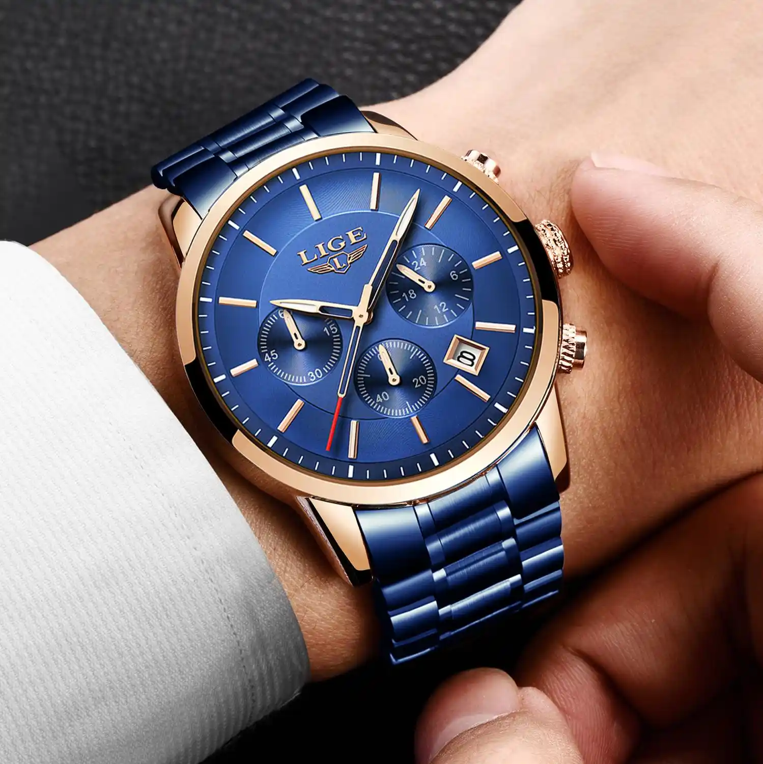 lige mens watches top brand luxury blue steel qu