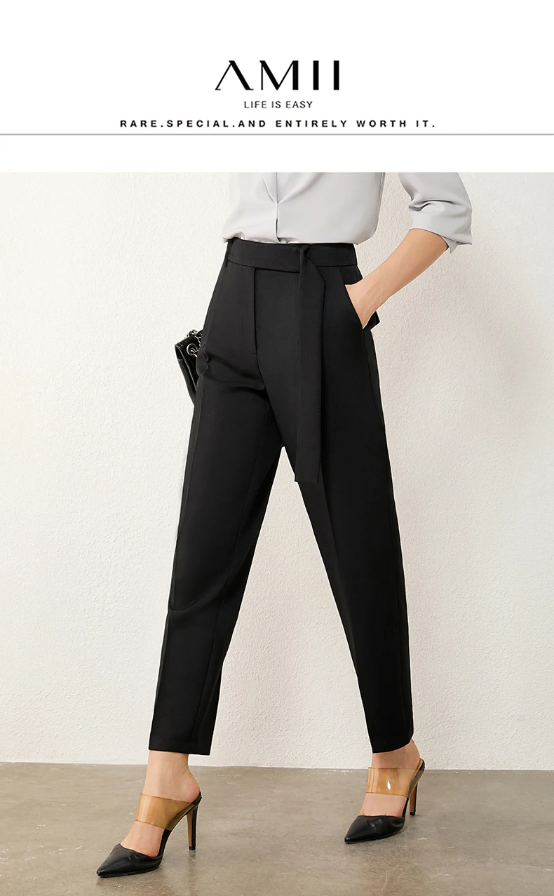 Amii Minimalism Autumn Womens Pants OLstyle Suit Pants Causal Solid High Waist Straight Women Trousers Female Pants 12030406