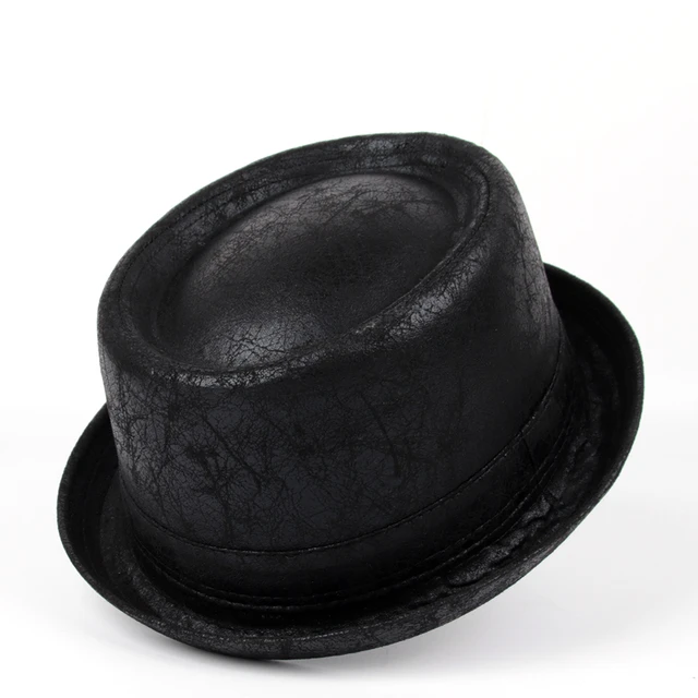 Fashion Vintage Hat Gentleman Classic Fedora Hat Pu Leather Jazz