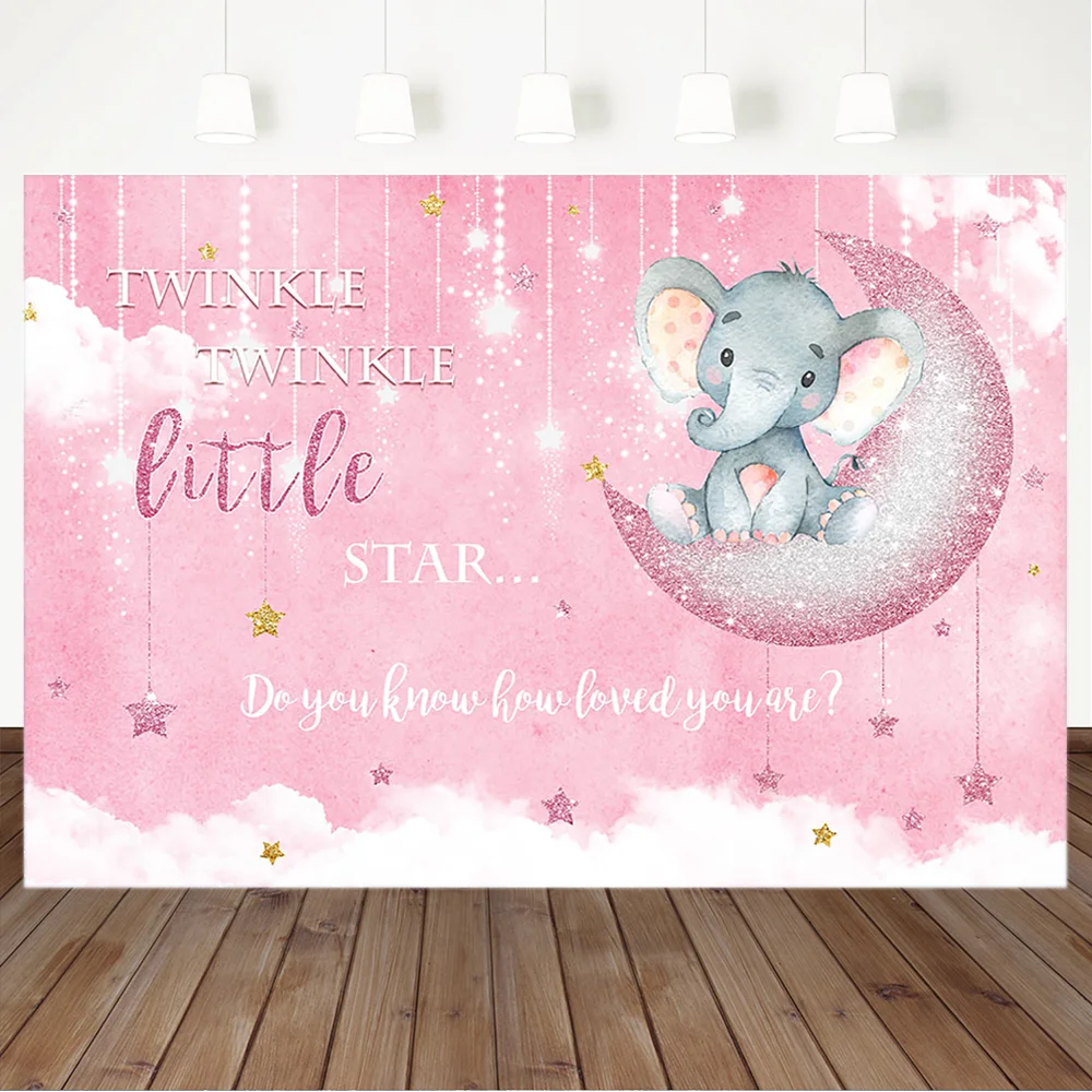 

Elephant Baby Shower Backdrop Pink Moon Twinkling Stars Baby Shower Photography Background Baby Shower Party Decoration Banner
